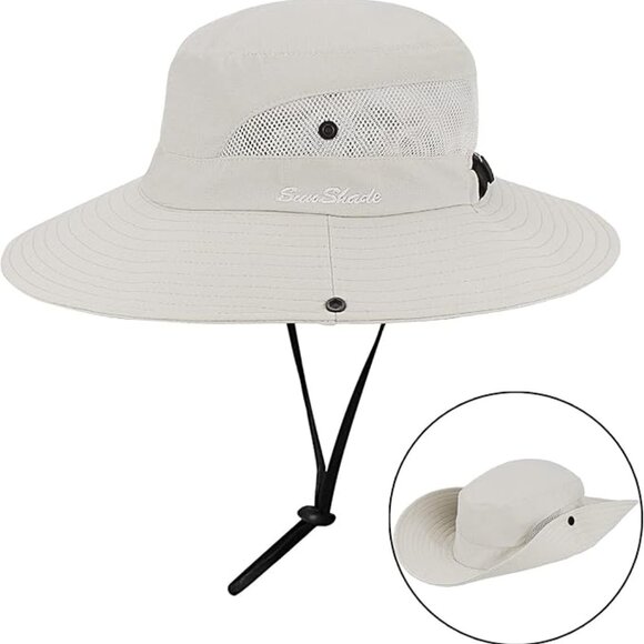 Women's Outdoor UV-Protection-Foldable Sun-Hats Mesh Wide-Brim Beach Fishing Hat